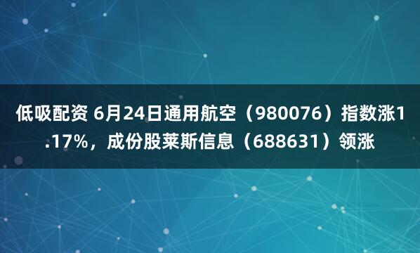 低吸配资 6月24日通用航空（980076）指数涨1.17%，成份股莱斯信息（688631）领涨
